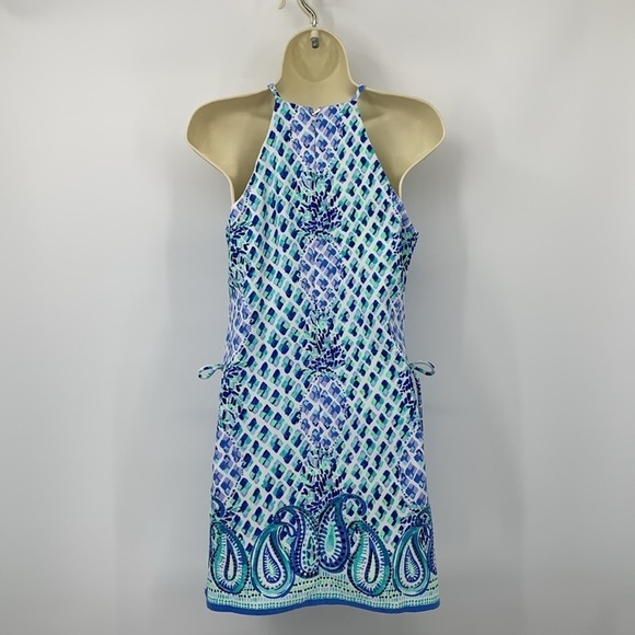 Lilly Pulitzer high neck shift dress Resort White Toe sleeveless blue white 00 - Picture 4 of 5